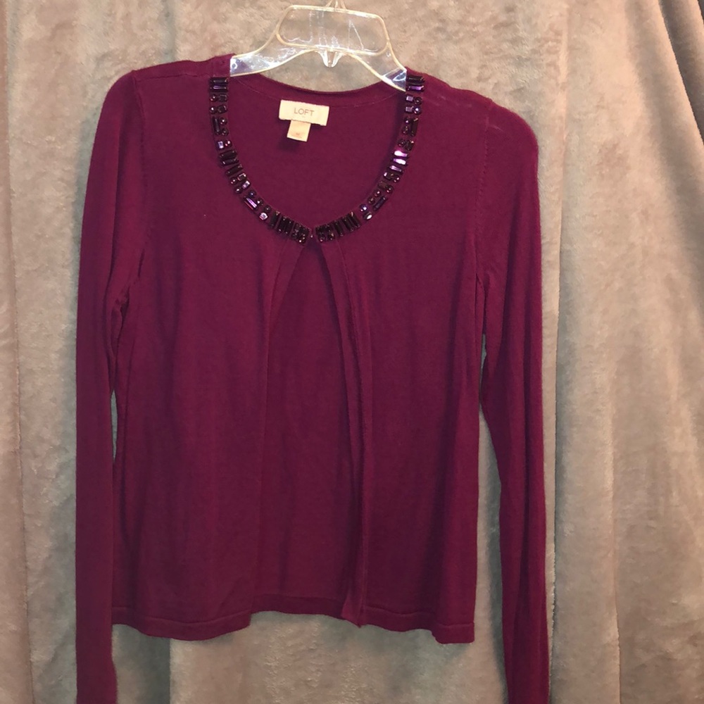 Loft cardigan with beaded neckline